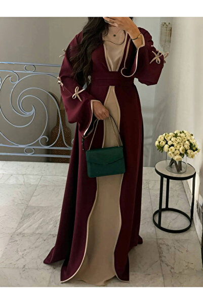 Take Two By Styli Bow Detail Open Front Abaya with Belt Set
