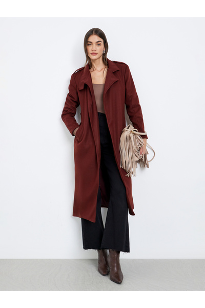 Styli معطف ترنش من الصوف بقصة عادية وحزام