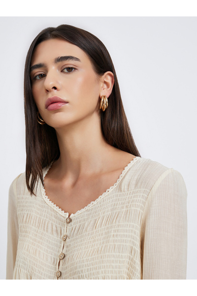 Take Two By Styli Beige Bell Sleeve Buttoned Top