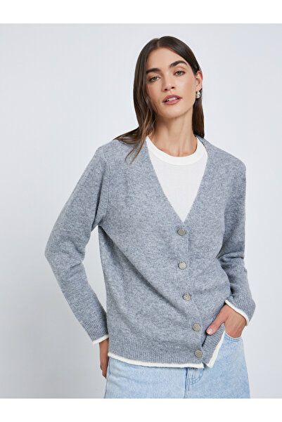 Styli Grey Regular Fit Buttoned Knit Cardigan