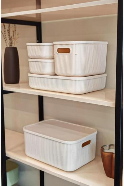 Bayev 4 Pieces Colores Cream Closet Organizer Box with Lid Office Socks Clothing Organizer Set