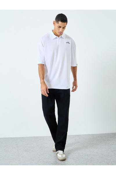 Styli White Embroidered Oversized Polo Shirt
