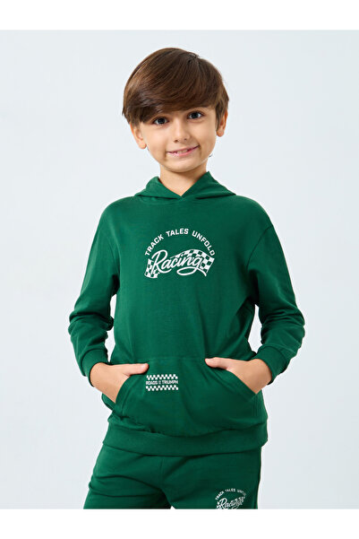 Styli Boys Green Graphic Print Hoodie and Joggers Set