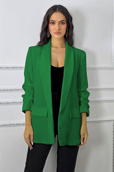 FashionForYou Alessia jacket with ruffled sleeves and decorative pockets, Light green