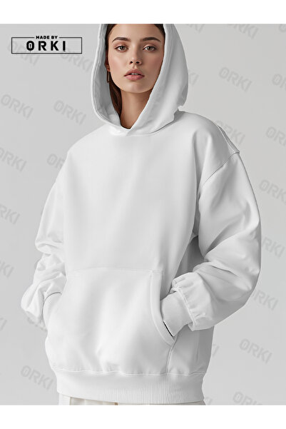 EFFRENATU Unisex Λευκό oversized με κουκούλα Φούτερ με κουκούλα