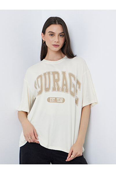 Take Two By Styli Beige Slogan Oversized T-Shirt