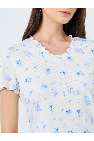 Take Two By Styli Graphic Ditsy Printed Ribbed T-Shirt