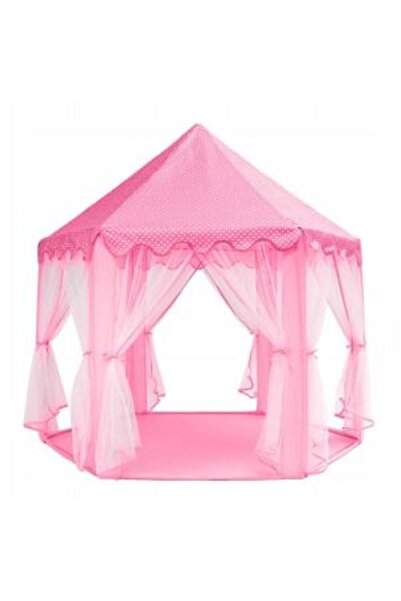 KRUZZEL Cort de joacă pentru copii, Kruzzel, hexagonal, cu perdele, roz, 135×140 cm