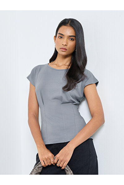 Take Two By Styli Grey Solid Cap Sleeves T-Shirt