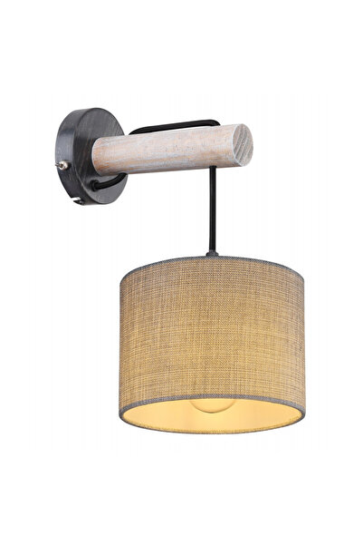 Globo Lighting Aplică metalică neagră mat, lemn gri, material textil gri, 1 b...