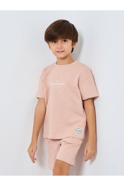 Styli Boys Beige Cotton T-Shirt and Shorts Set