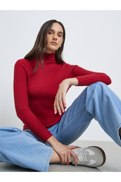 Styli Turtle Neck Ribbed Long Sleeve Top
