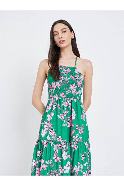 Take Two By Styli Green Floral Print Strappy Midi Dress