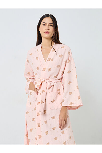 Styli Teddy Print Pocket Detail Tie Robe