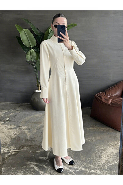Take Two By Styli Solid Long Sleeve Button Shirt Midi Dress