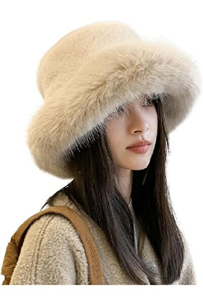 EKstore قبعة دائرية من الفرو، قبعة دلو من القطيفة، قبعة صغيرة