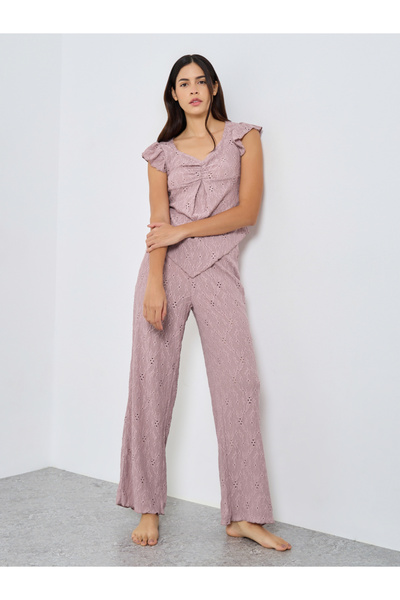 Styli طقم بيجاما وقميص شيفلي جيرسي بأكمام مكشكشة