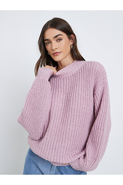 Styli Pink High Neck Chunky Knit Sweater