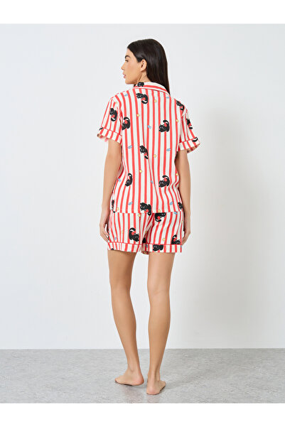 Take Two By Styli Cat Striped Print Cotton Shirt and Shorts Set