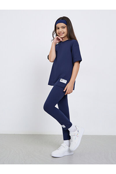 Styli Teens Navy Cotton Oversized T-Shirt and Legging Set