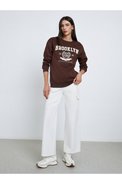 Take Two By Styli Brown Brooklyn Print Regular Fit Sweatshirt