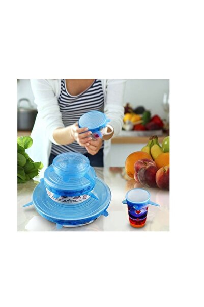 stuffix Set 6 universal silicone lids, flexible, reusable, blue/transparent