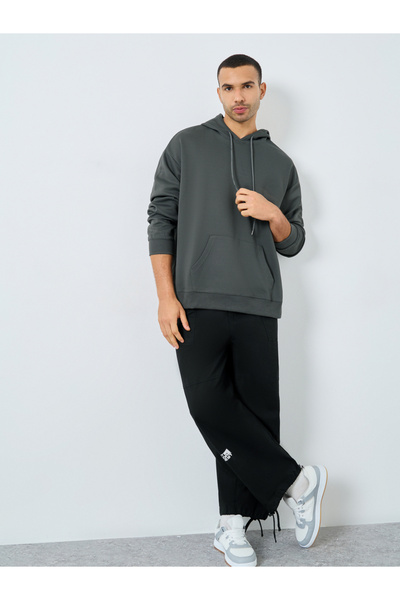 Styli Charcoal Textured Knit Oversized Hoodie