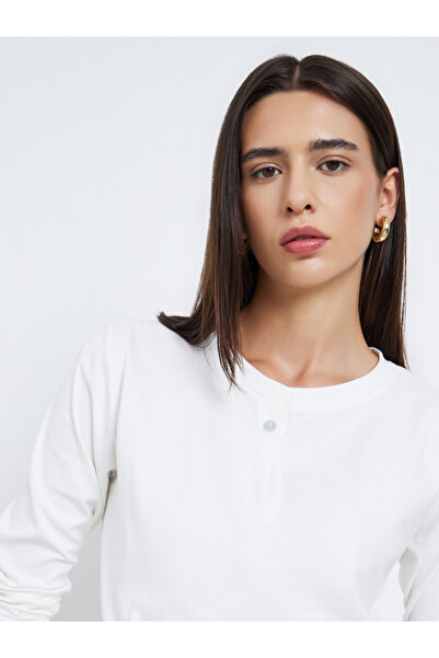 Take Two By Styli White Long Sleeve T-Shirt with Button Detail