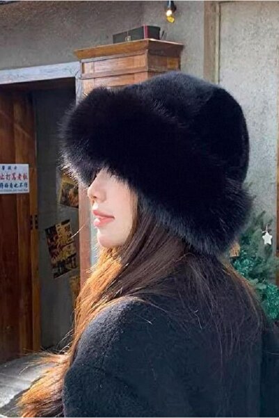 EKstore قبعة دائرية من الفرو، قبعة دلو من القطيفة، قبعة صغيرة