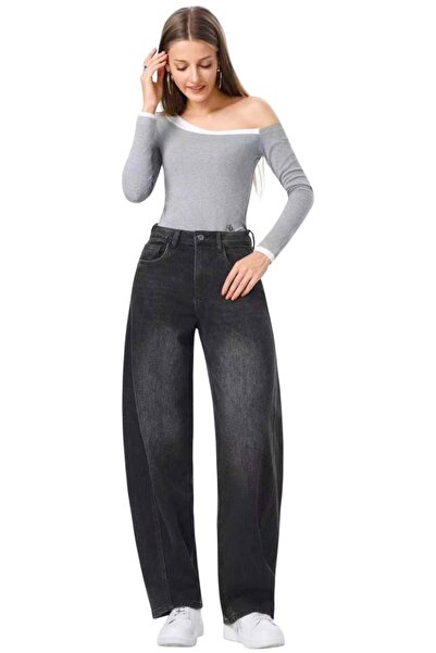 FashionForYou Blugi loose fit BARREL cu aspect prespalat, Gri Antracit