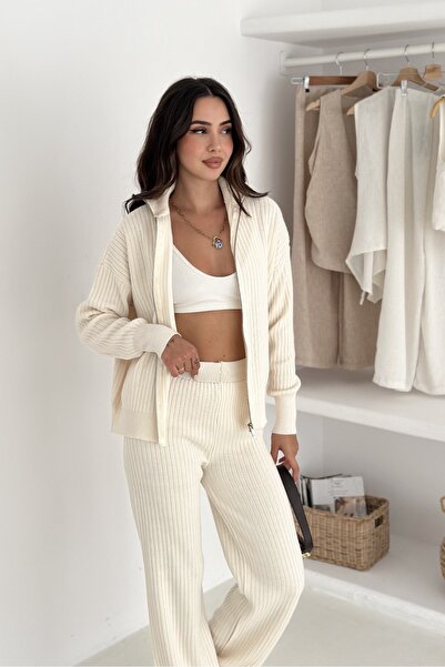 Noi Belis Zipper Detailed Wick Knitted Knitwear Bottom-Top Set Aw25Au0018