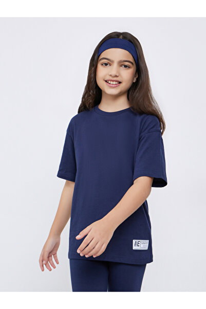 Styli Teens Navy Cotton Oversized T-Shirt and Legging Set