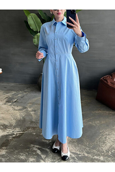 Take Two By Styli Solid Long Sleeve Button Shirt Midi Dress