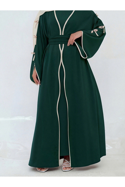 Take Two By Styli Bow Detail Open Front Abaya with Belt Set