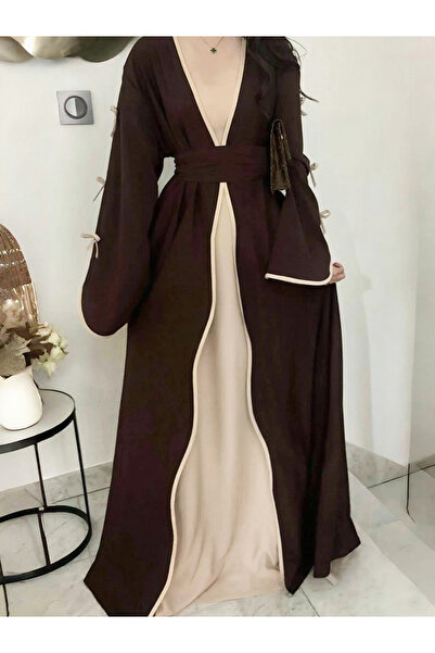Take Two By Styli Bow Detail Open Front Abaya with Belt Set