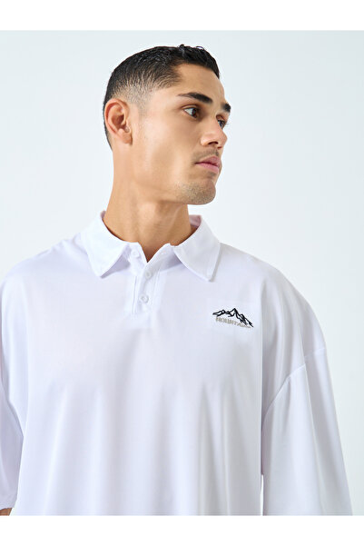 Styli White Embroidered Oversized Polo Shirt