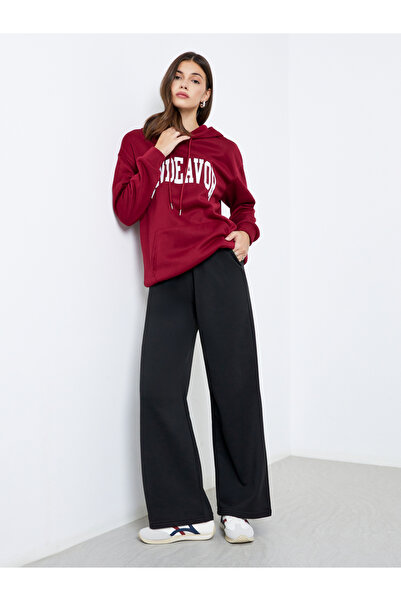 Take Two By Styli Burgundy Slogan Print Oversized Hoodie