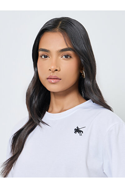 Take Two By Styli Women White Embroidered Cotton T-Shirt