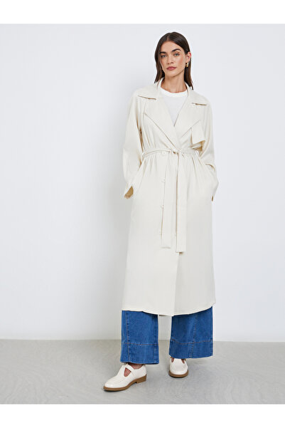 Styli Off-White Bleted Midi Trench Coat