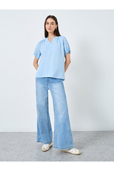 Take Two By Styli Solid V-Neck Puff Sleeve Blouse