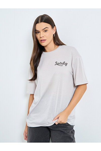 Styli Grey Slogan Detail Oversized T-Shirt