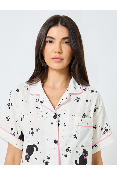 Take Two By Styli Pack of 3 - Cat Print Shirt, Short and Pyjama