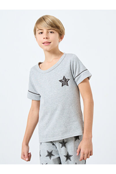 Take Two By Styli Boys Grey Star Print T-Shirt and Pyjama Set