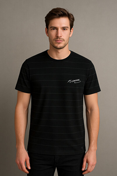 MODA تي شيرت مصطفى كمال أتاتورك مطبوع عليه خطوط وياقة دائرية للجنسين باللون ا...