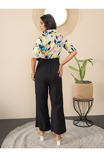 Stylestone By Styli Floral Print Spread Collar Buttoned Jumpsuit