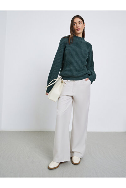 Styli Dark Green High Neck Chunky Knit Sweater