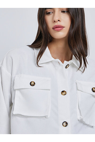 Take Two By Styli Women White Corduroy Utility Jacket