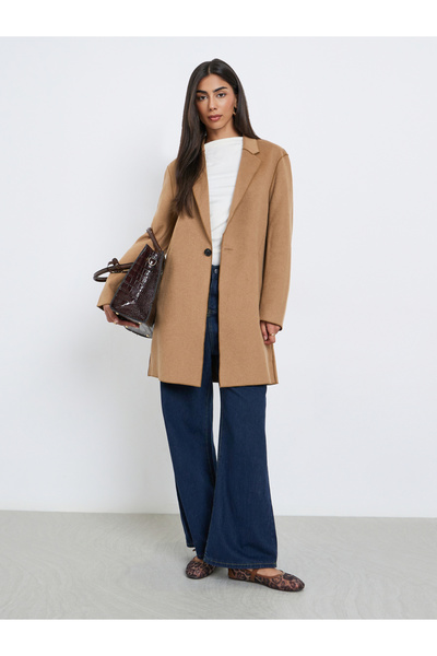 Styli معطف نسائي بني متوسط الطول بأزرار