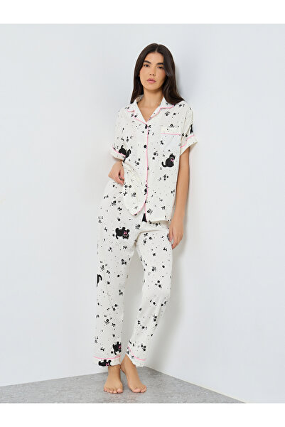 Take Two By Styli Pack of 3 - Cat Print Shirt, Short and Pyjama