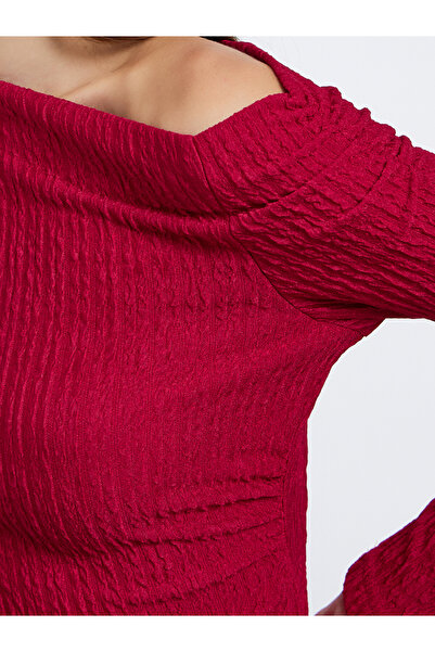 Styli Red Textured One-Shoulder Bodysuit